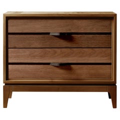 Binario Solid Wood Bedside table, Walnut in Natural Finish, Contemporary