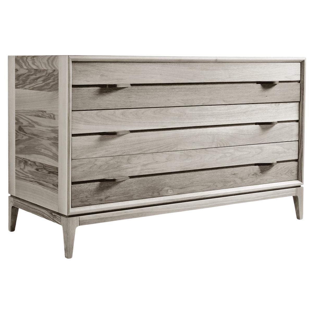 Binario Solid Wood Dresser, Walnut in Natural Grey Finish, Contemporary
