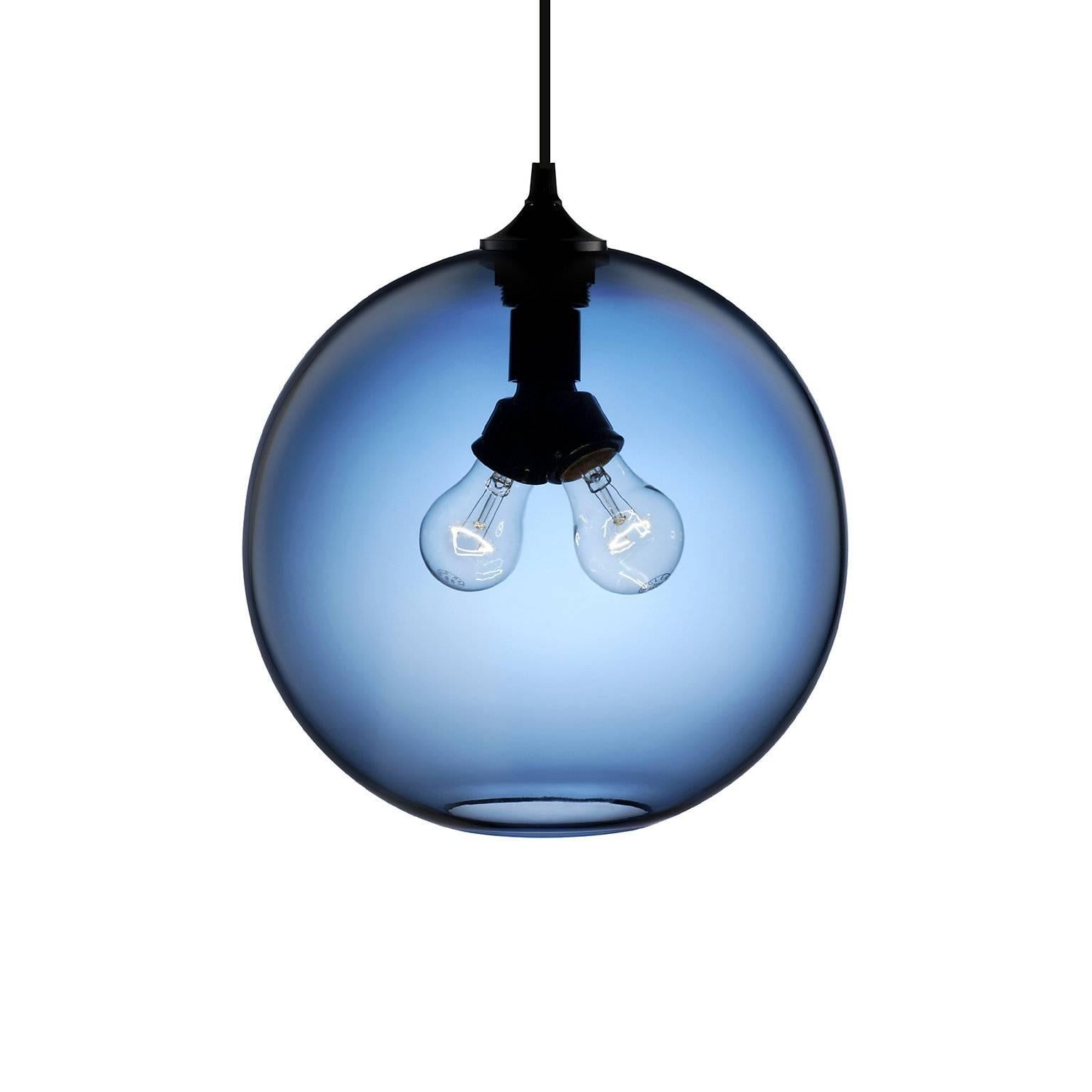 Contemporary Binary Amber Handblown Modern Glass Pendant Light, Made in the USA For Sale