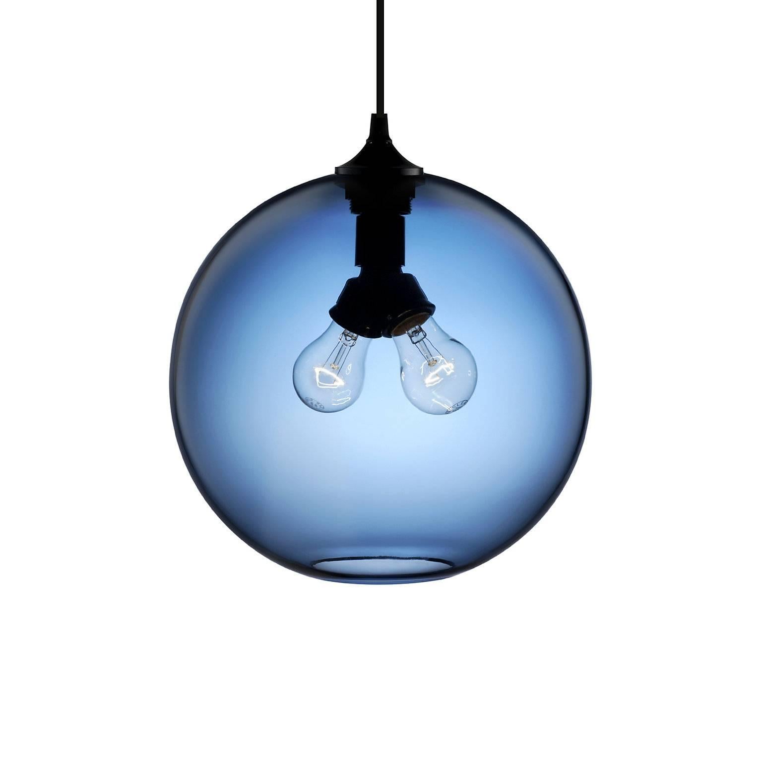 Binary Sapphire Handblown Modern Glass Pendant Light, Made in the USA