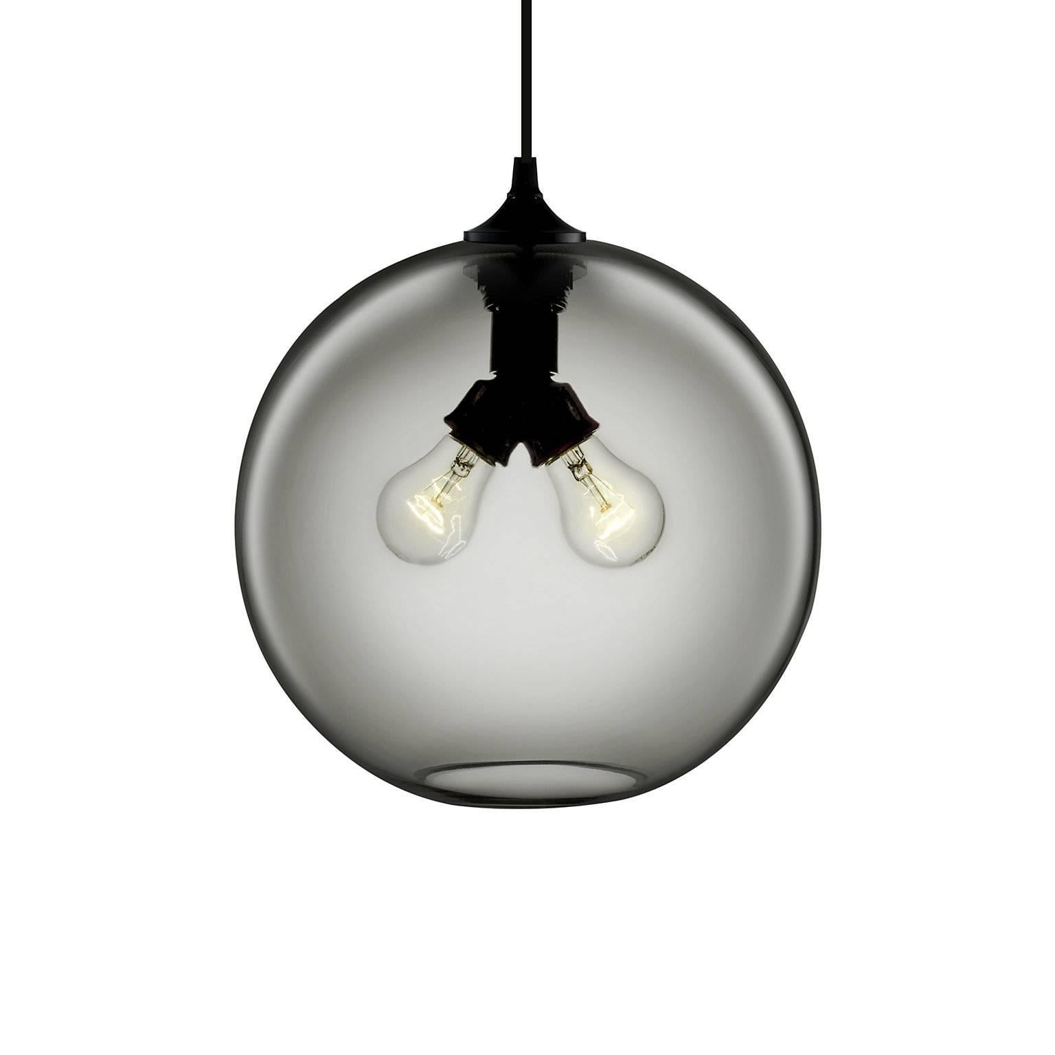 American Binary Smoke Handblown Modern Glass Pendant Light, Made in the USA For Sale