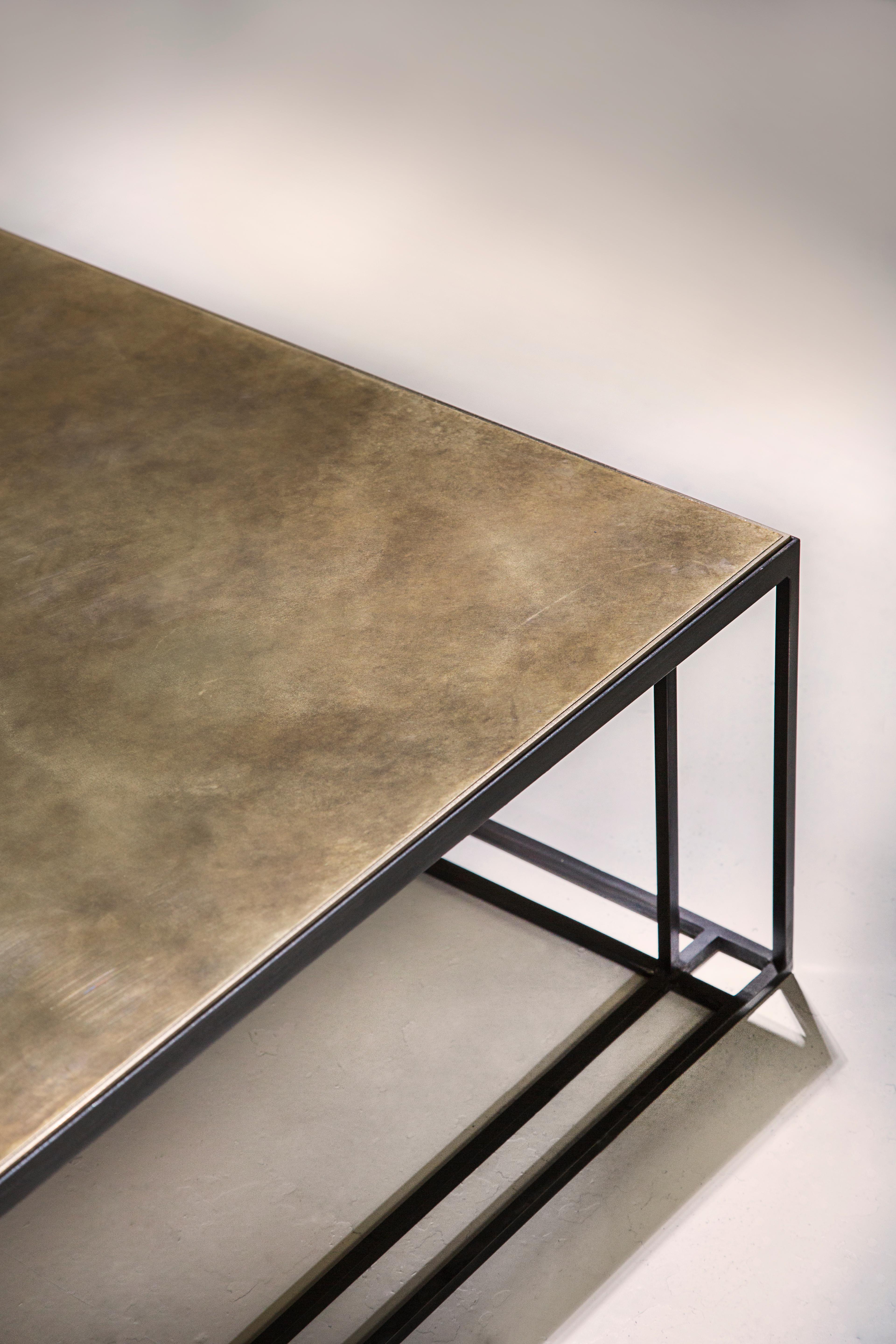 Binate Coffee Table — Extra Large — Blackened Steel Frame — Patinated Brass Top In New Condition For Sale In Washington, GB