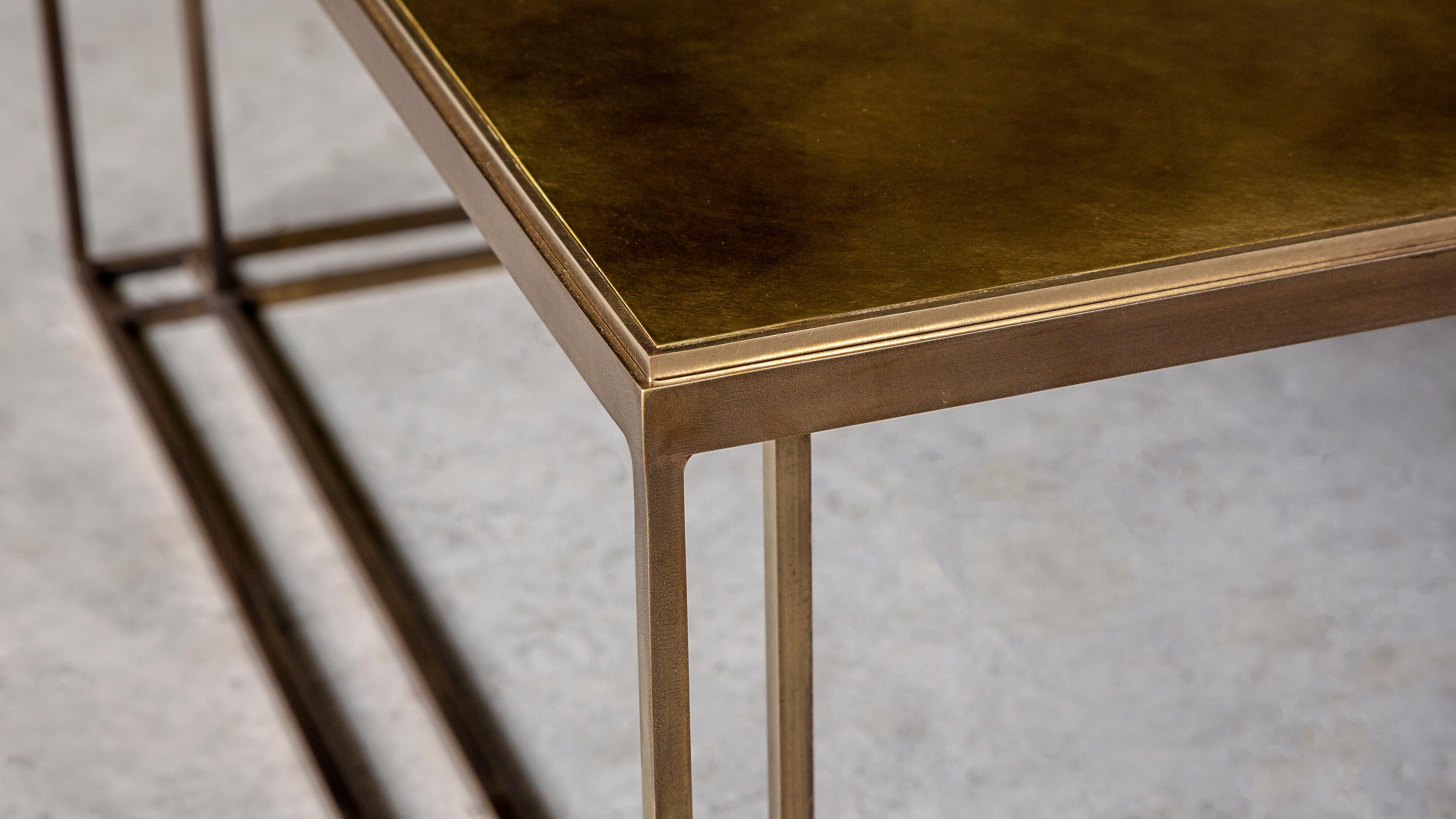 Brushed Binate Coffee Table — Large — All Patinated Brass — Made in Britain For Sale