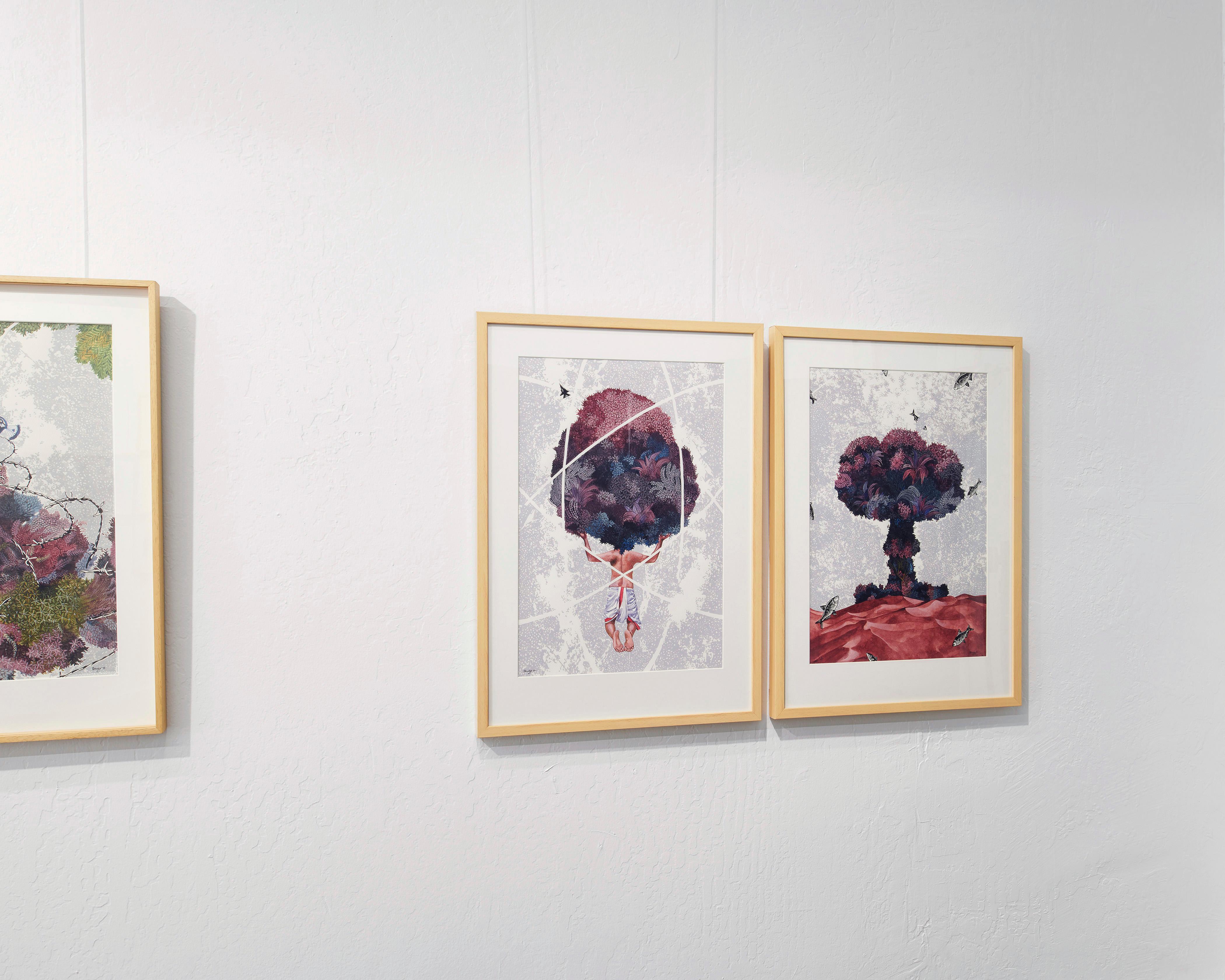 Voluntad Alarmante - Increíble Díptico Figurativo de Paisaje en Gris + Vino en venta 5