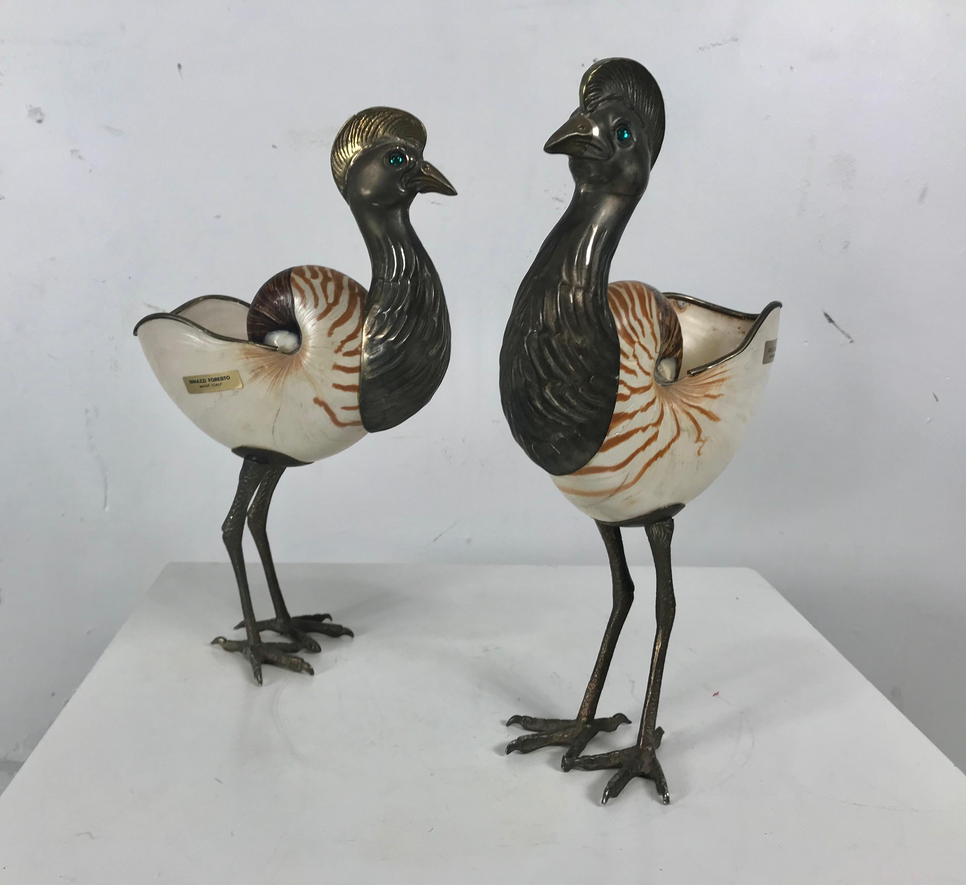Grand Tour Binazzi Foresto Brass and Conch Shell Decorative Birds, Sculptures, Italy