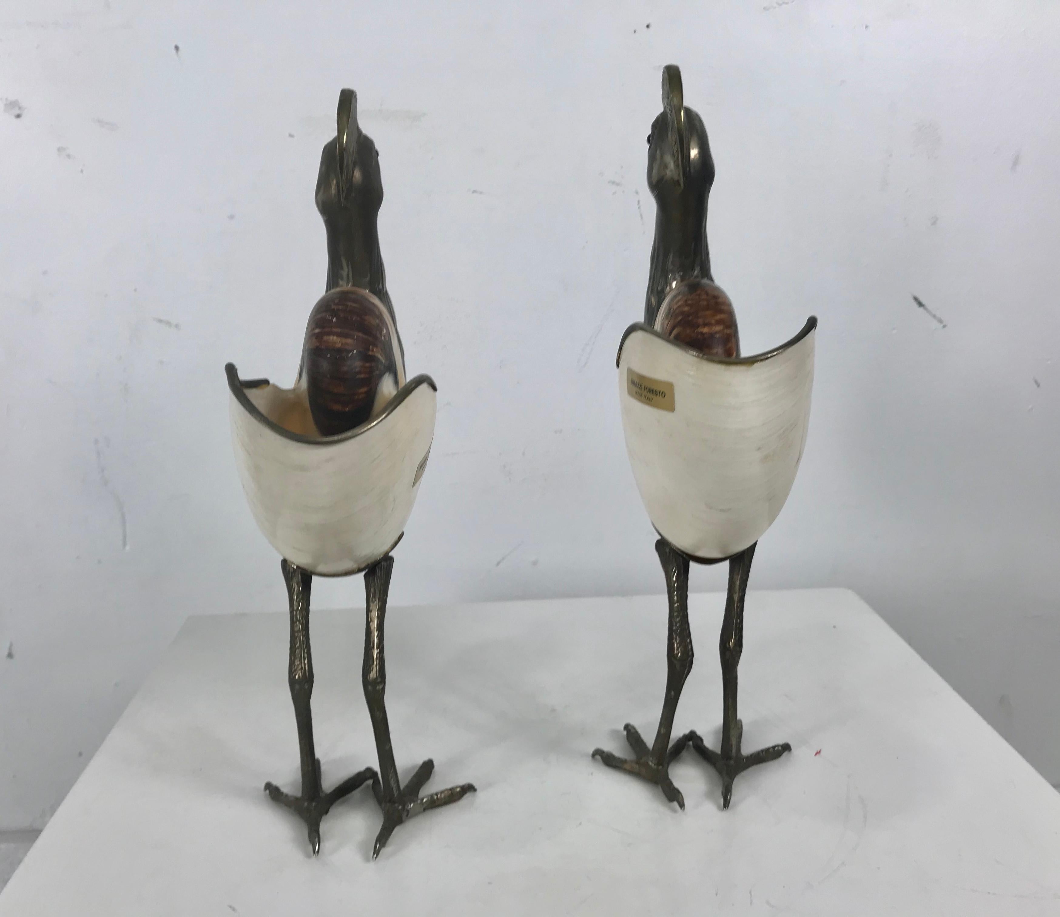 Italian Binazzi Foresto Brass and Conch Shell Decorative Birds, Sculptures, Italy
