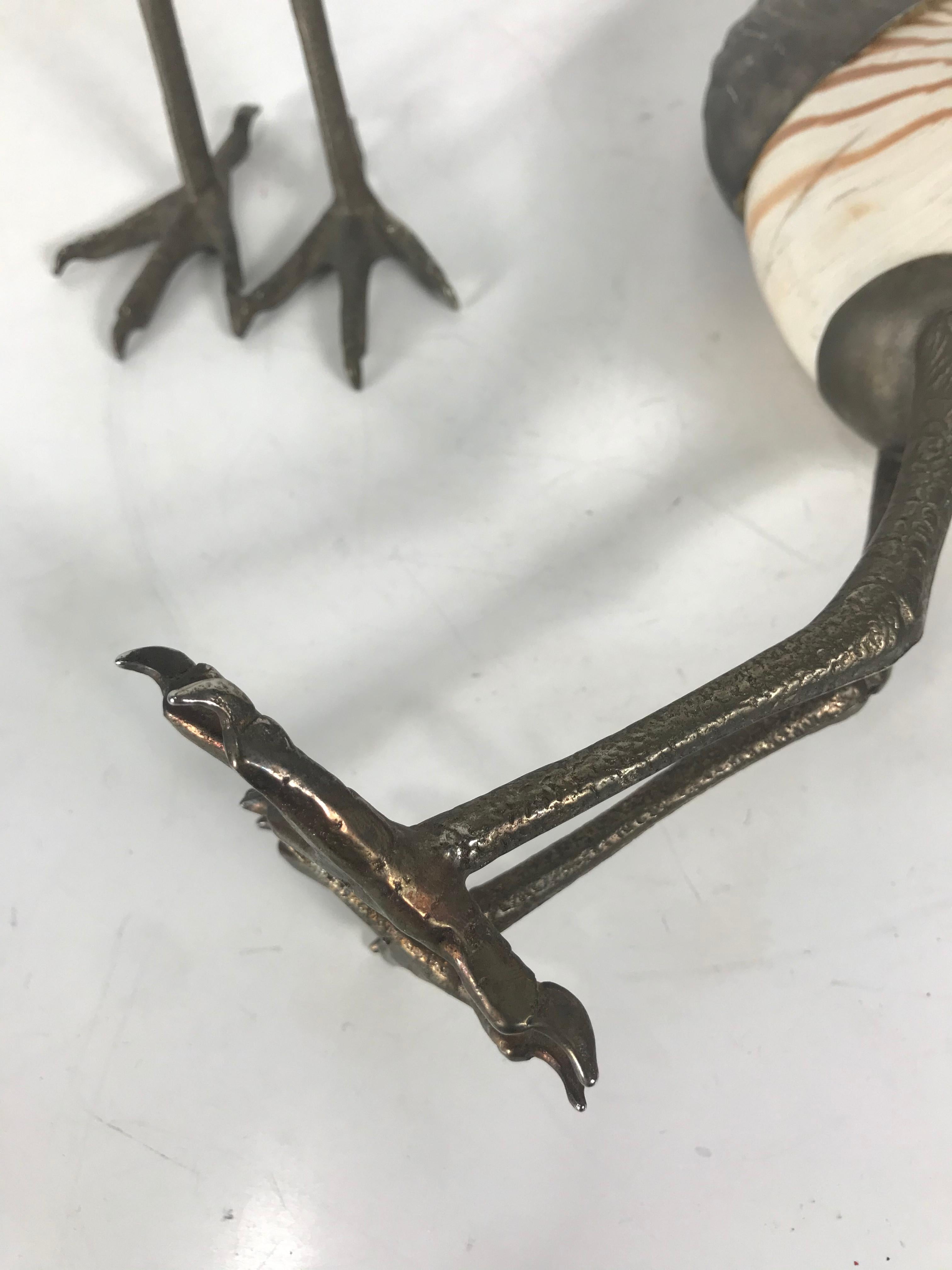 Silver Plate Binazzi Foresto Brass and Conch Shell Decorative Birds, Sculptures, Italy