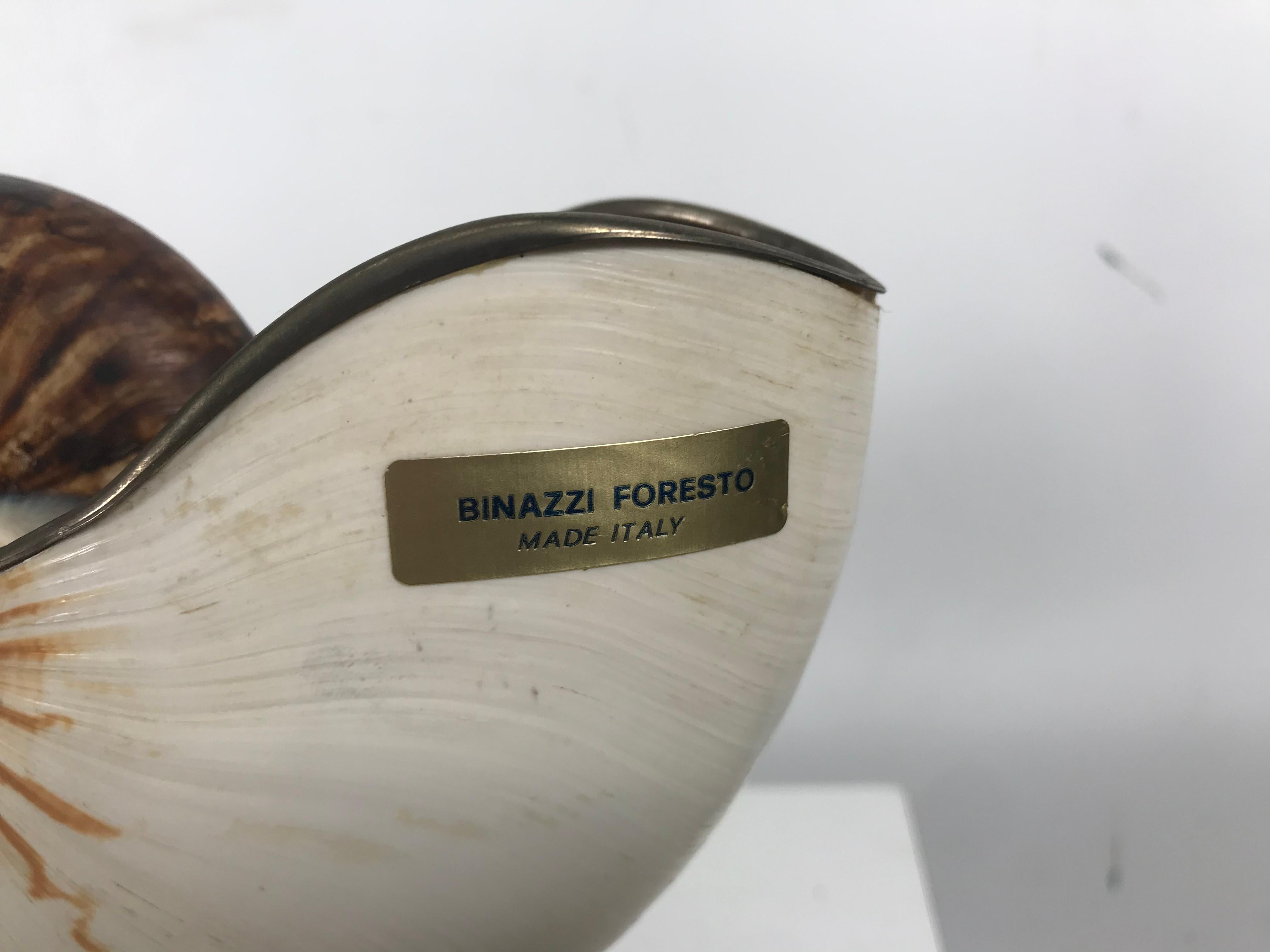 Binazzi Foresto Brass and Conch Shell Decorative Birds, Sculptures, Italy 1