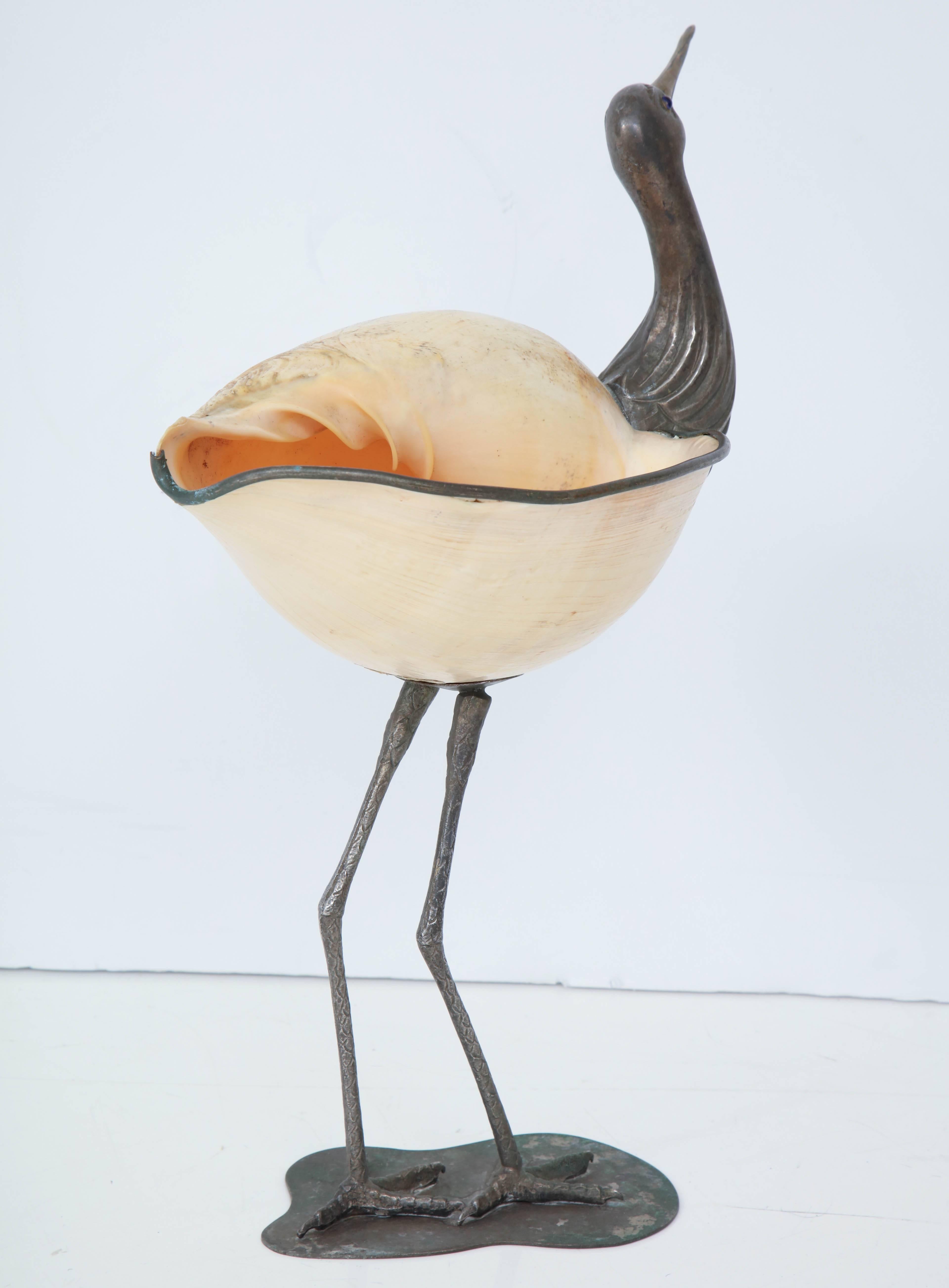 Silver Plate Binazzi Seashell Bird For Sale