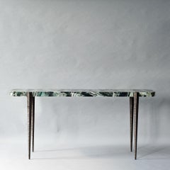 Floor Model - Bind Console by DeMuro Das in Green Zebra Agate and Antique Bronze