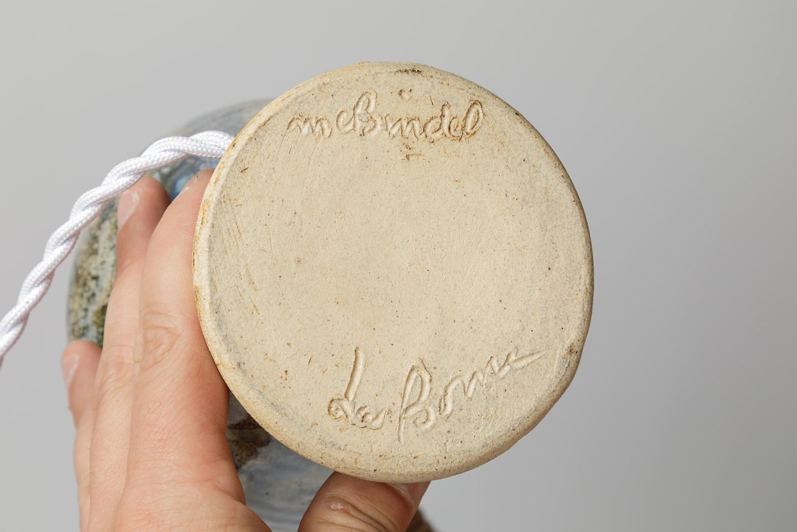 20ième siècle Lampe de bureau Bindel La Borne en céramique bleue et grise abstraite XXe siècle - Éclairage en vente