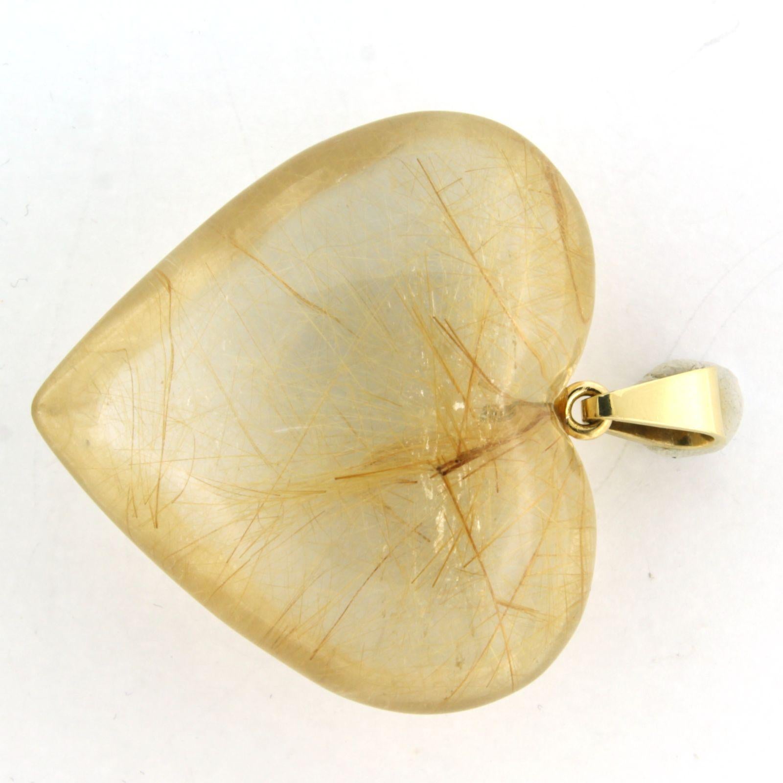 Modern BINDER 18k gold heart-shaped pendant of rock crystal with rutile inclusions For Sale
