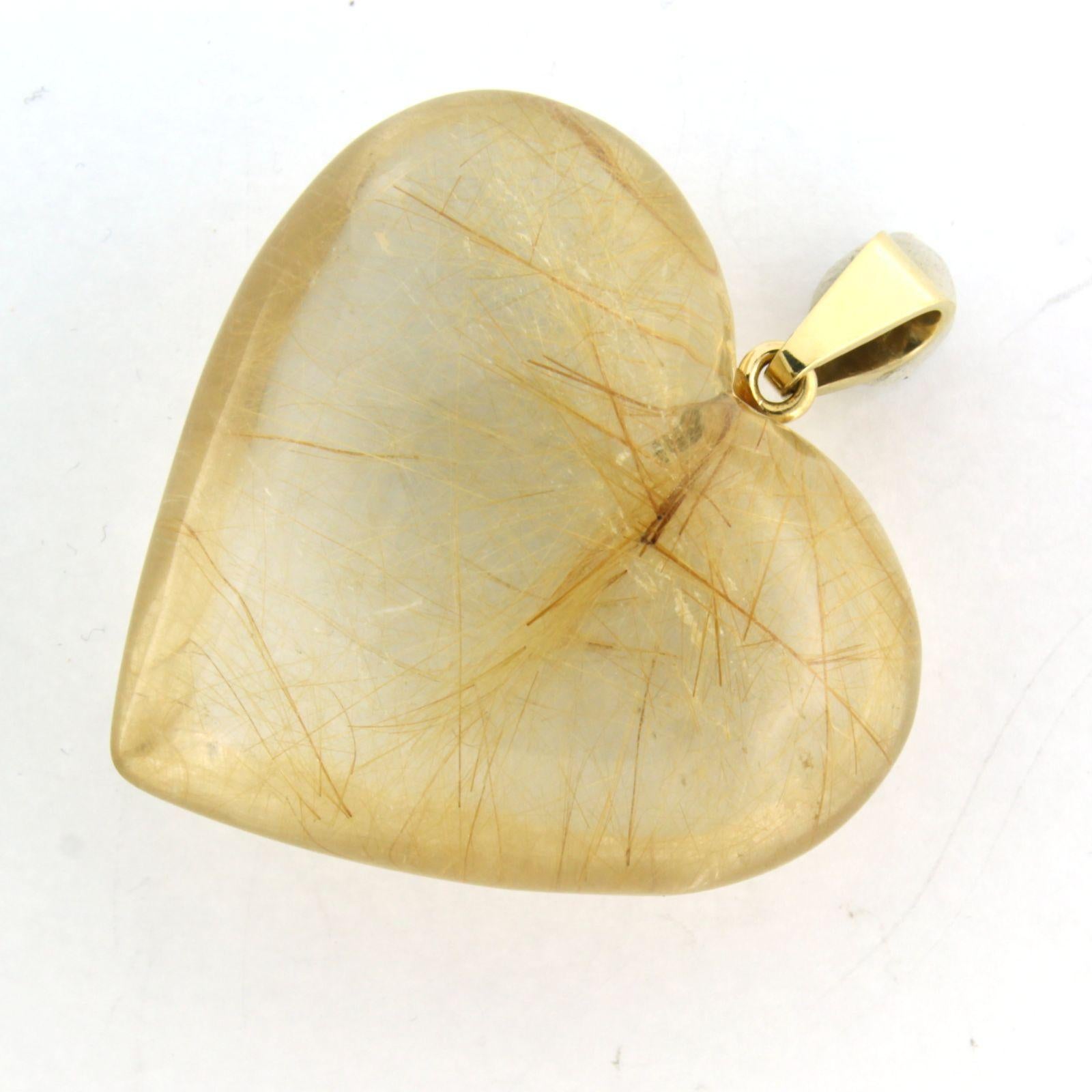 BINDER 18k gold heart-shaped pendant of rock crystal with rutile inclusions In Excellent Condition For Sale In The Hague, ZH