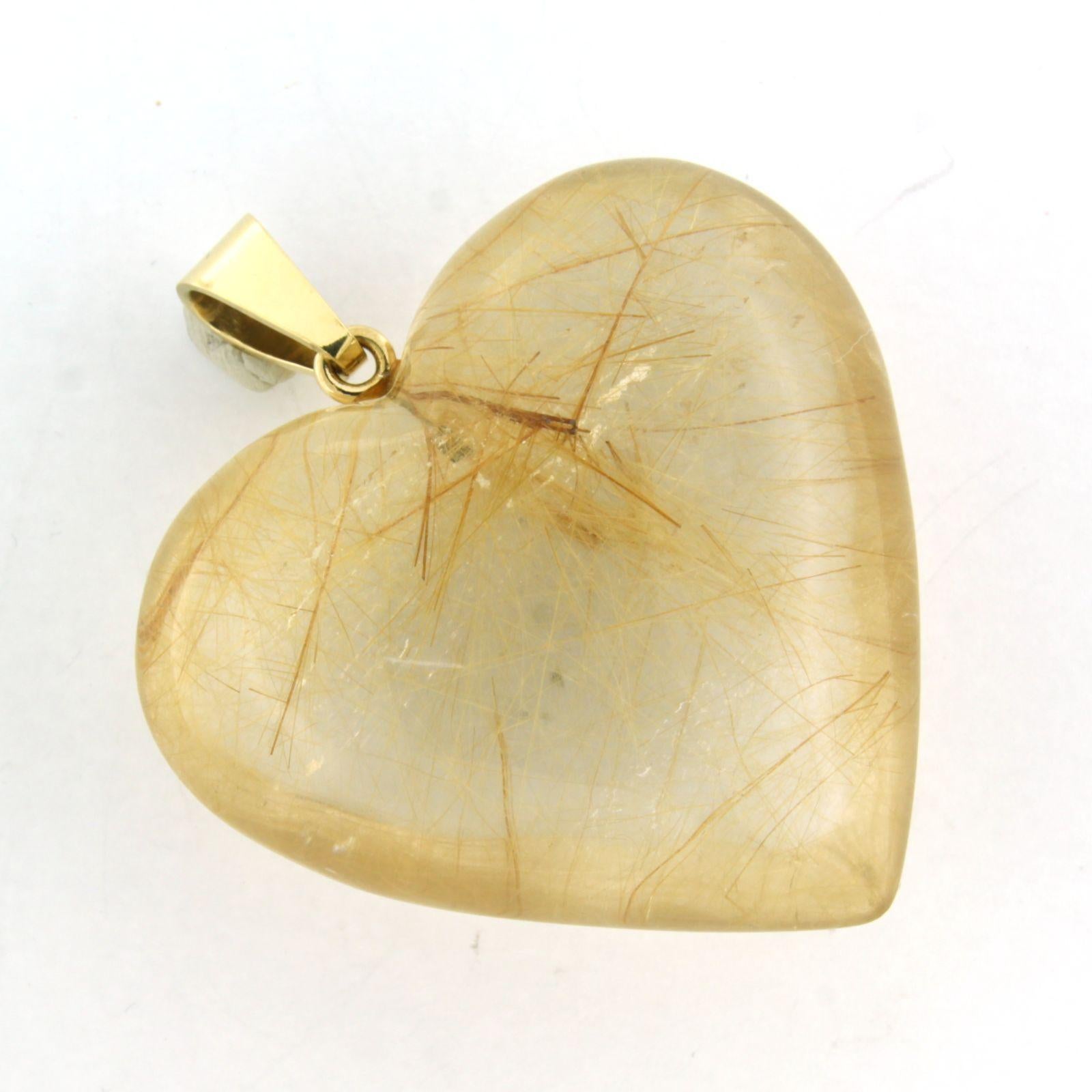 Women's BINDER 18k gold heart-shaped pendant of rock crystal with rutile inclusions For Sale