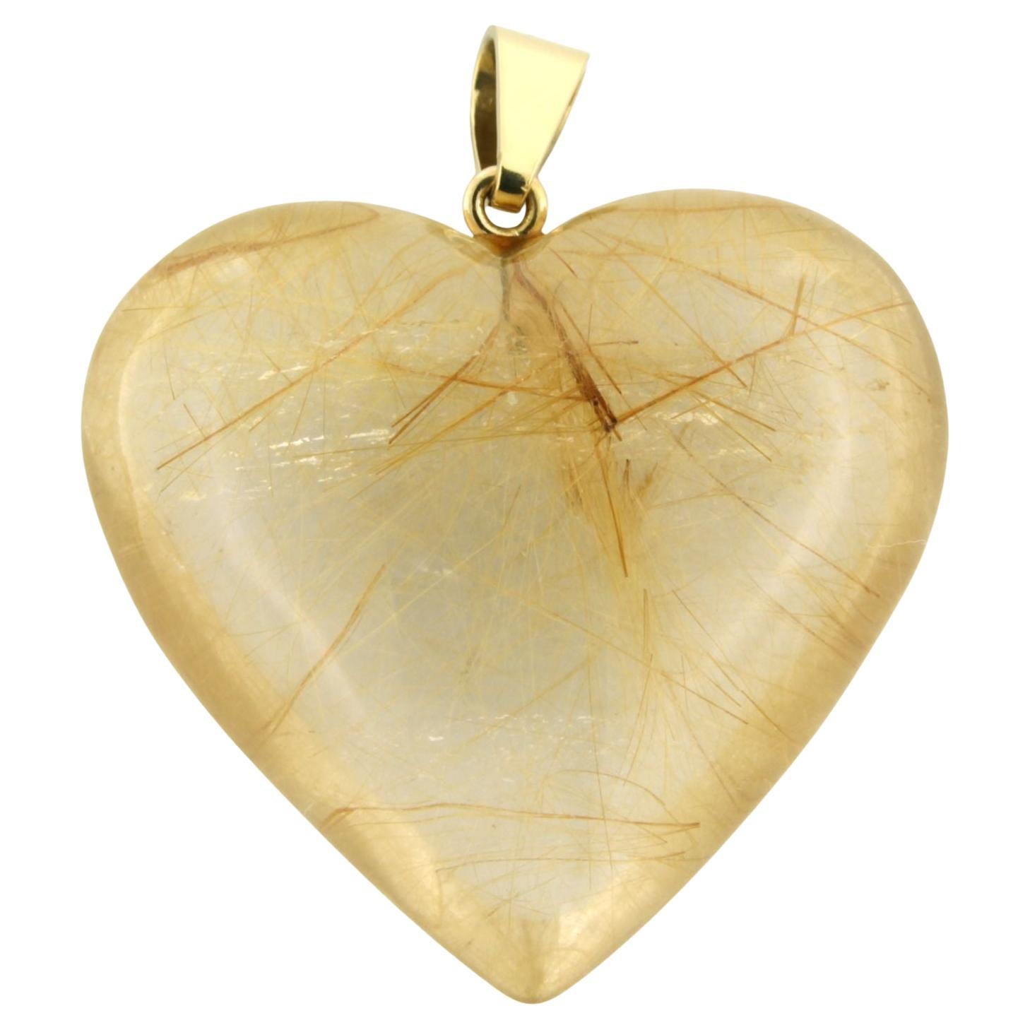 BINDER 18k gold heart-shaped pendant of rock crystal with rutile inclusions For Sale