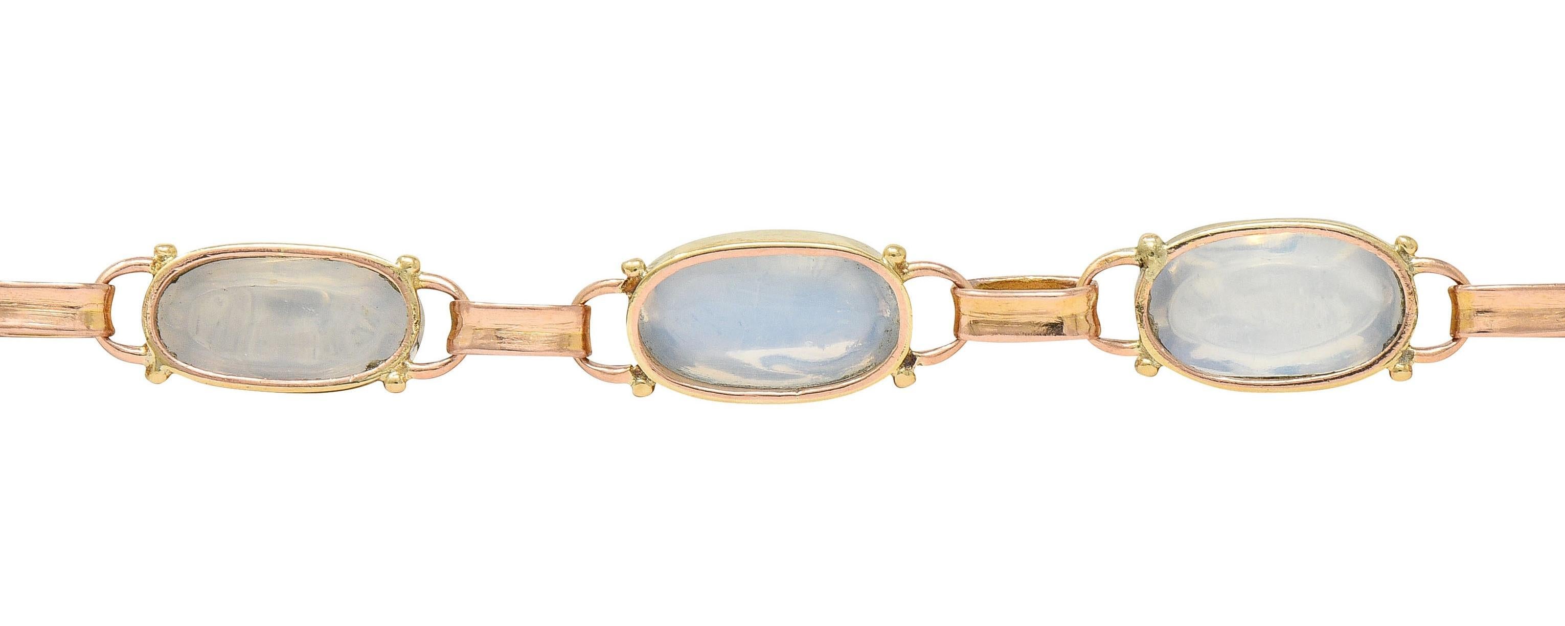 Binder Bros. Retro Moonstone 14 Karat Two-Tone Gold Vintage Link Bracelet 7
