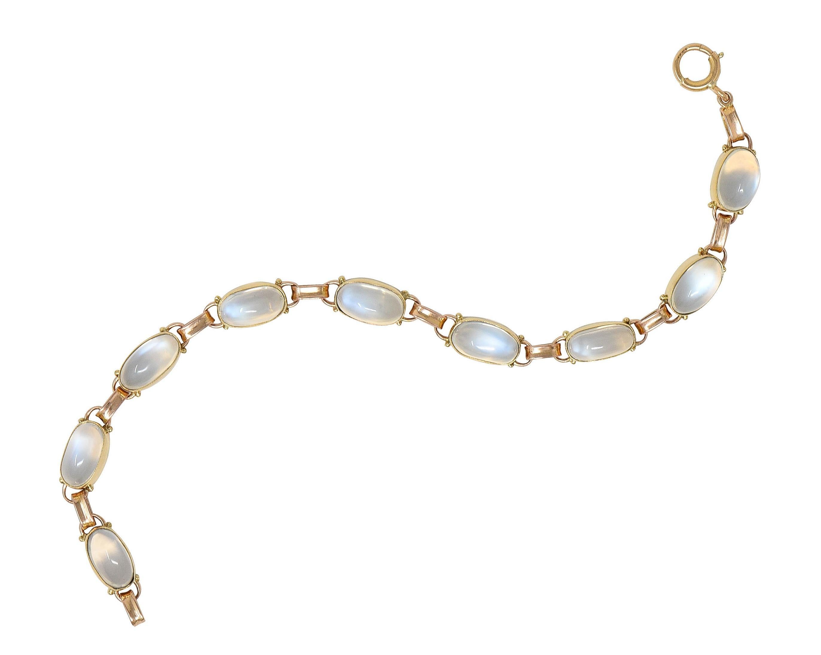 Binder Bros. Retro Moonstone 14 Karat Two-Tone Gold Vintage Link Bracelet 8