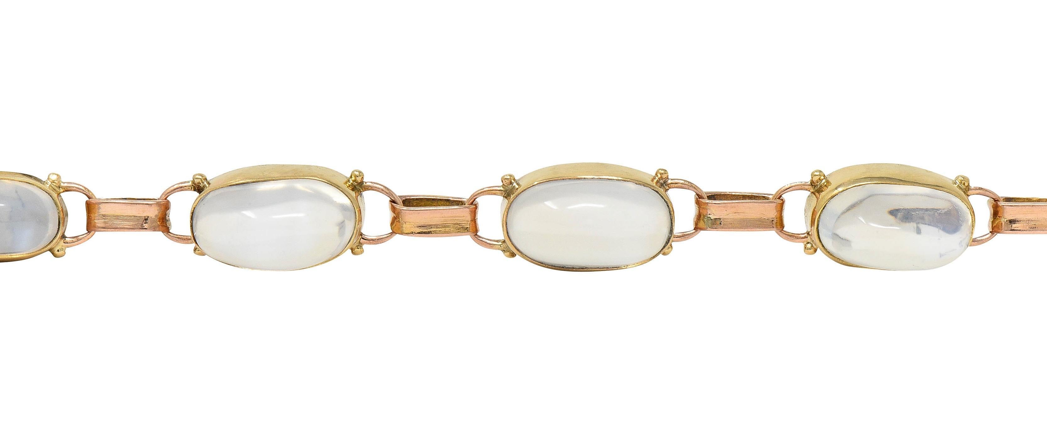 Women's or Men's Binder Bros. Retro Moonstone 14 Karat Two-Tone Gold Vintage Link Bracelet