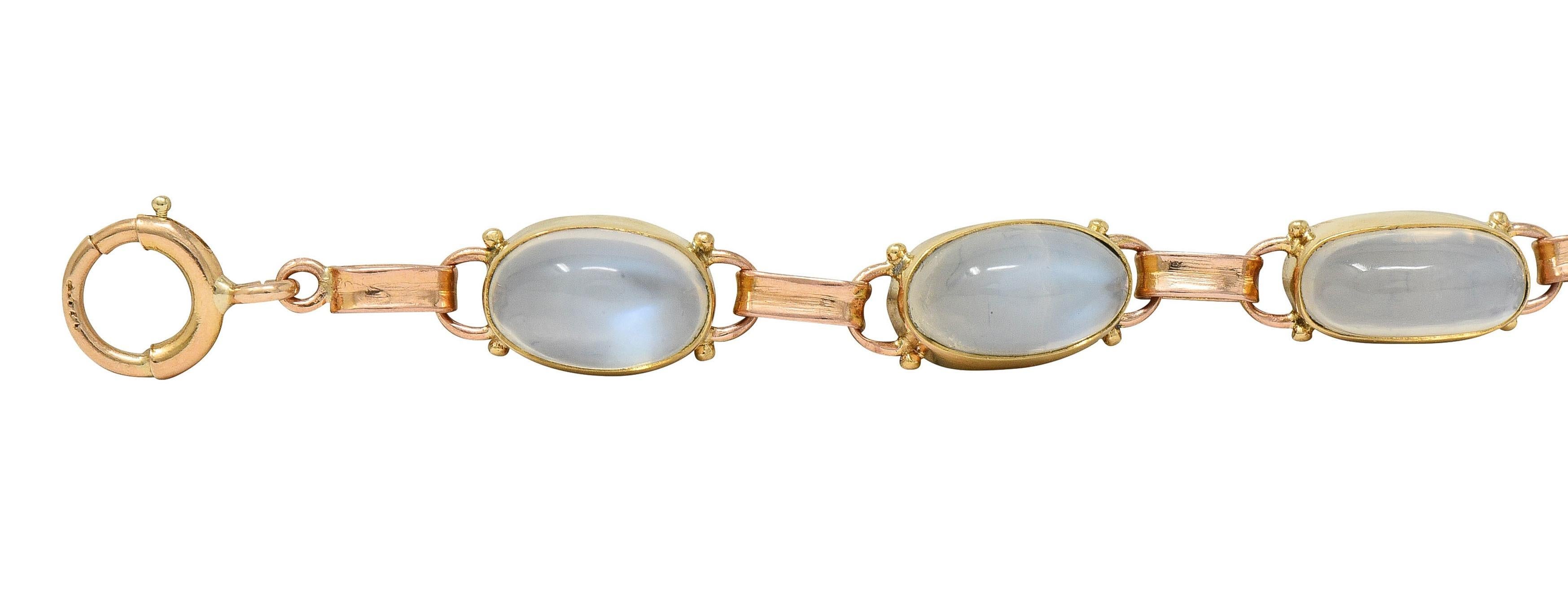 Binder Bros. Retro Moonstone 14 Karat Two-Tone Gold Vintage Link Bracelet 2