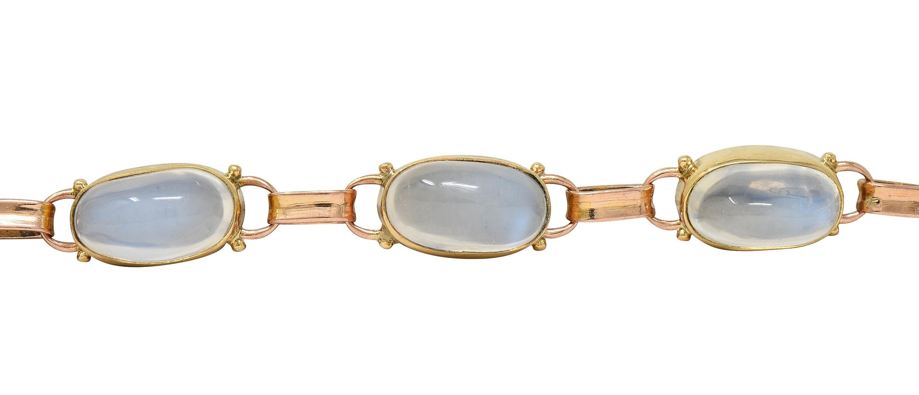 Binder Bros. Retro Moonstone 14 Karat Two-Tone Gold Vintage Link Bracelet 3