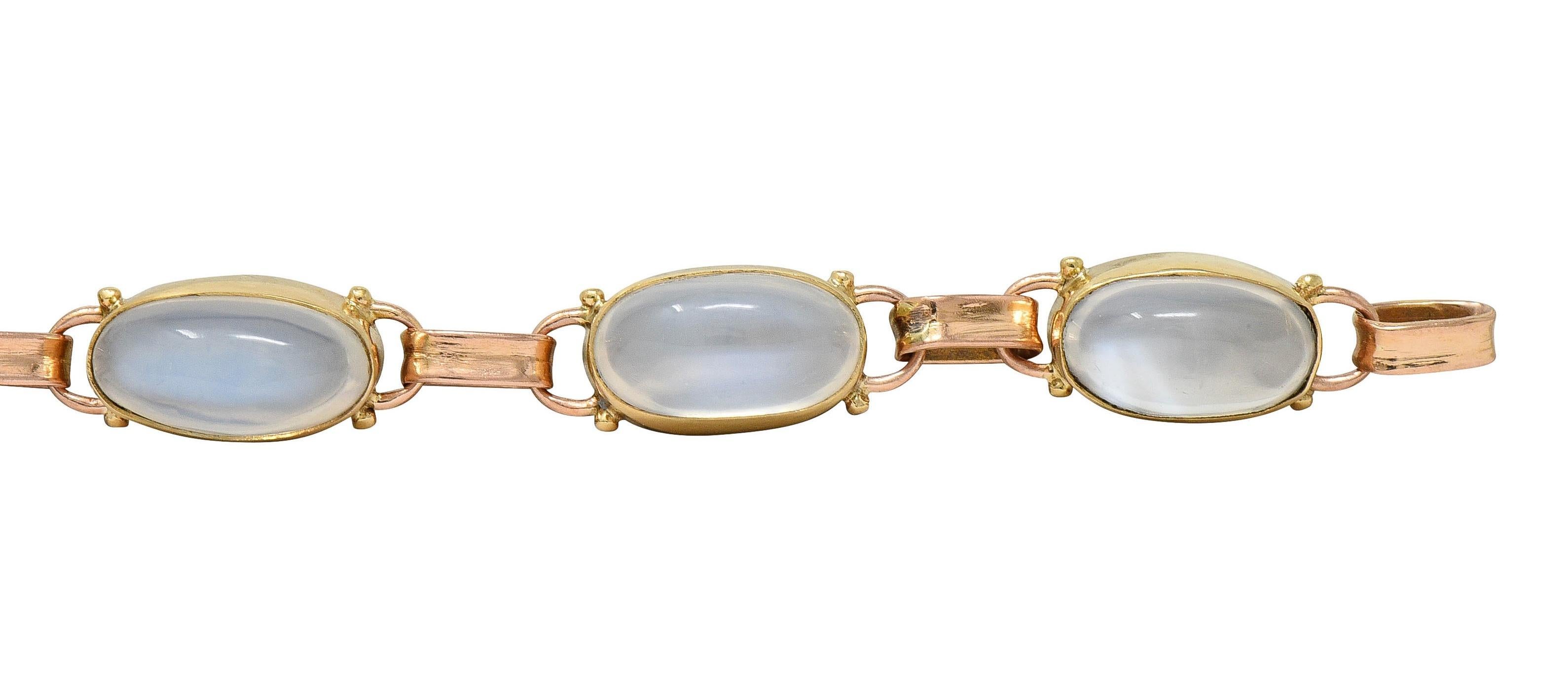 Binder Bros. Retro Moonstone 14 Karat Two-Tone Gold Vintage Link Bracelet 4