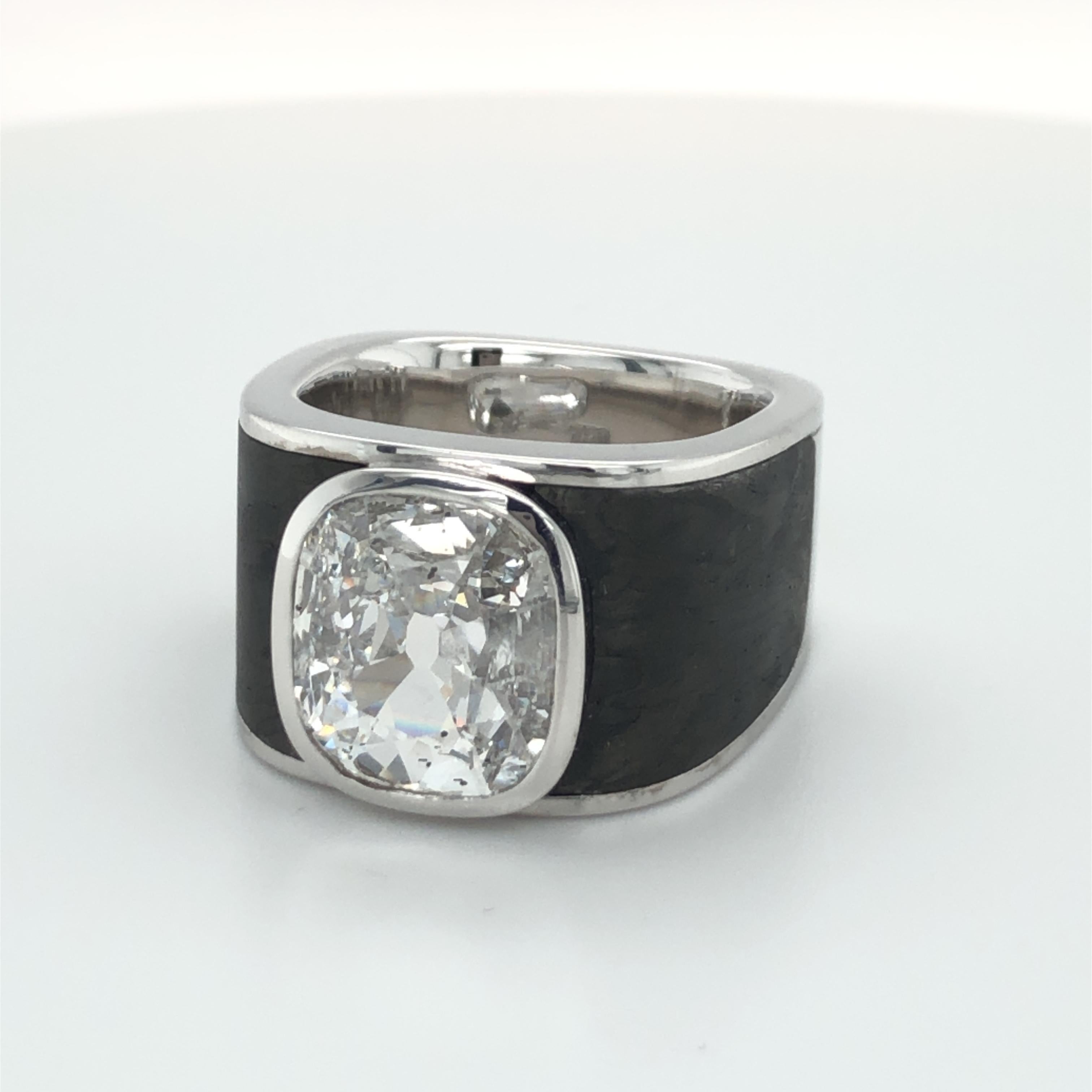 Cushion Cut Binder Moerisch 3.41 Carat Diamond Ring in 18 Karat White Gold and Carbon
