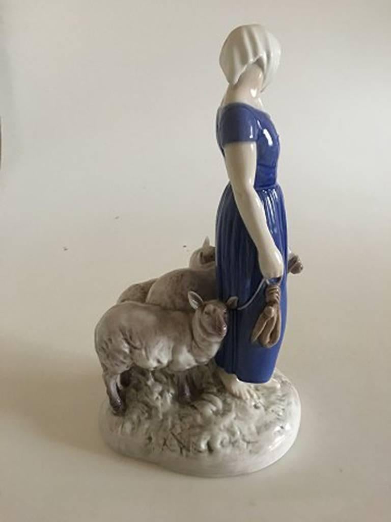 Art Nouveau Bing & Grondahl Figurine Girl with Sheep #2010