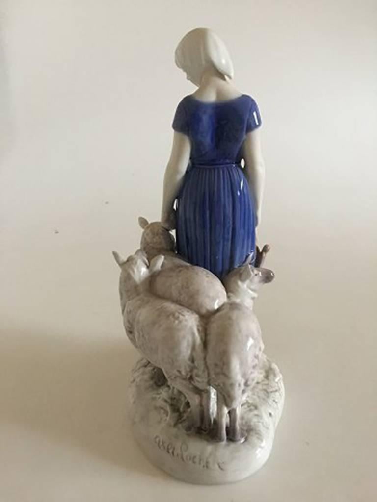 Danish Bing & Grondahl Figurine Girl with Sheep #2010