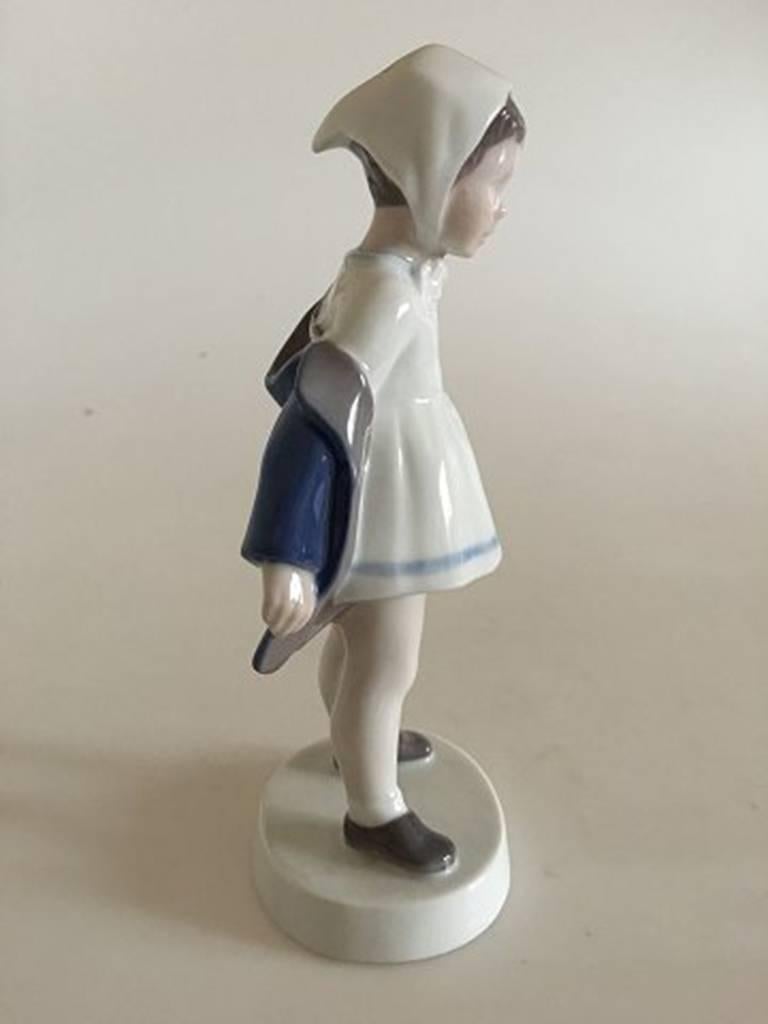 Art Nouveau Bing & Grondahl Figurine of Girl Off Blue Coat #2387 For Sale