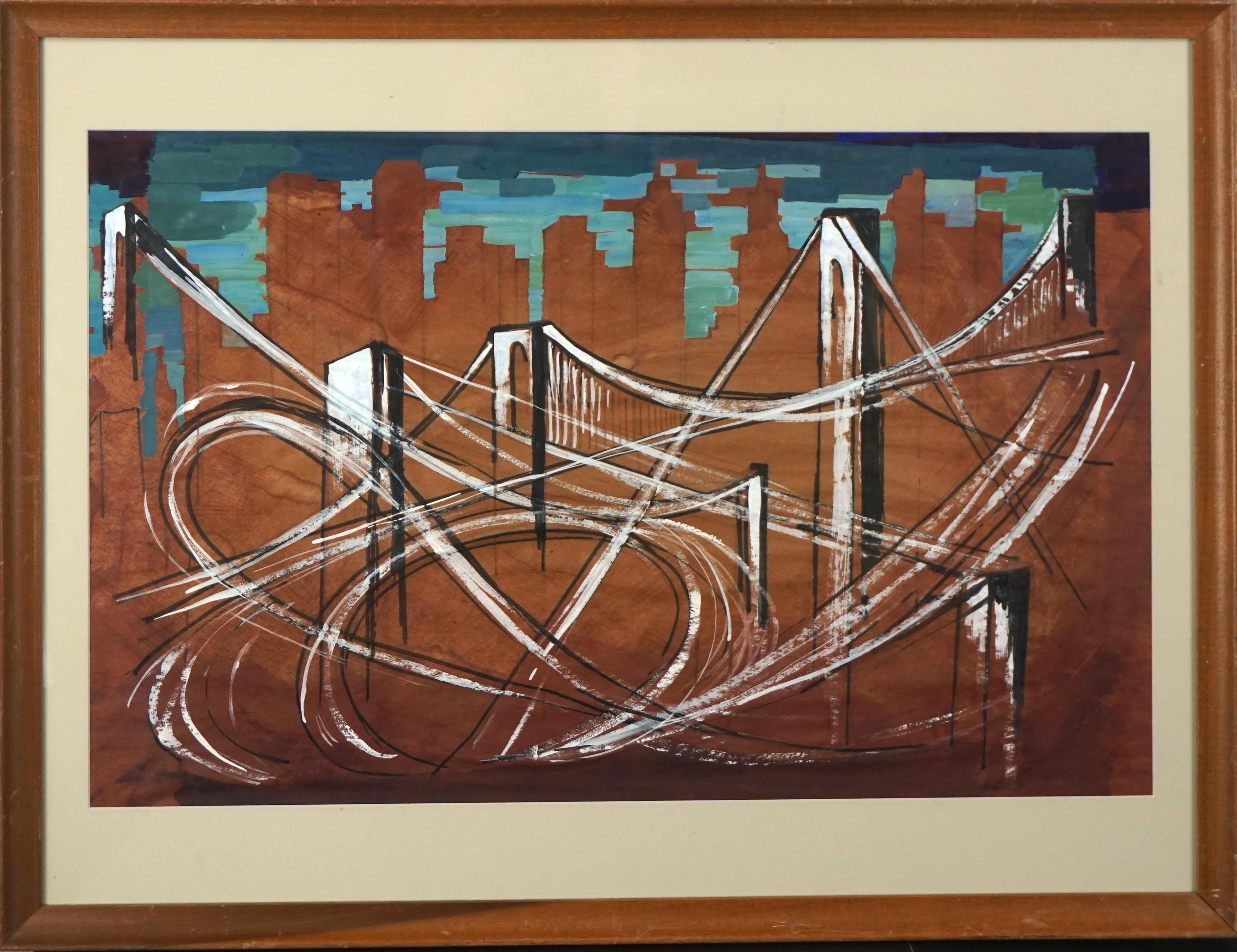 Paysage abstrait du pont George Washington des années 1980 - Painting de Bing