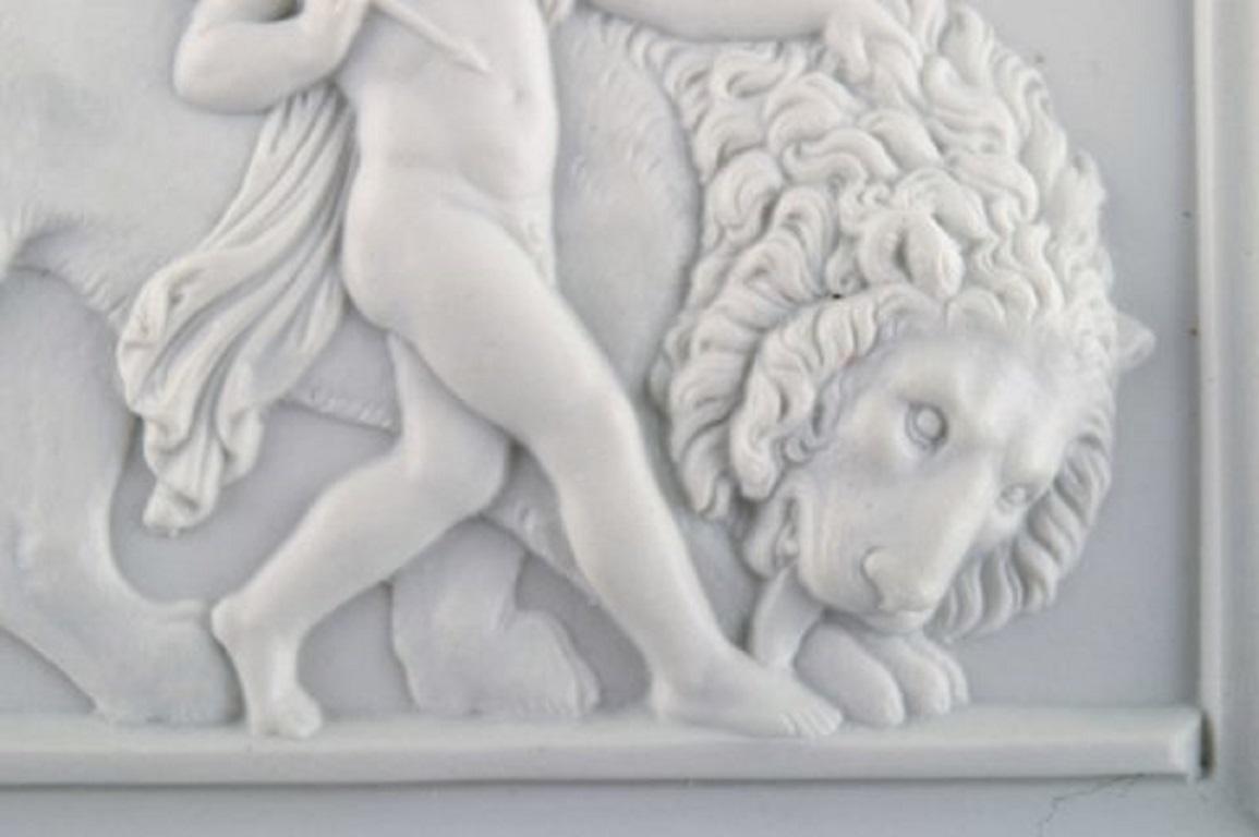Neoclassical Bing and Grøndahl after Thorvaldsen, Antique Wall Plaque with Putto and Lion