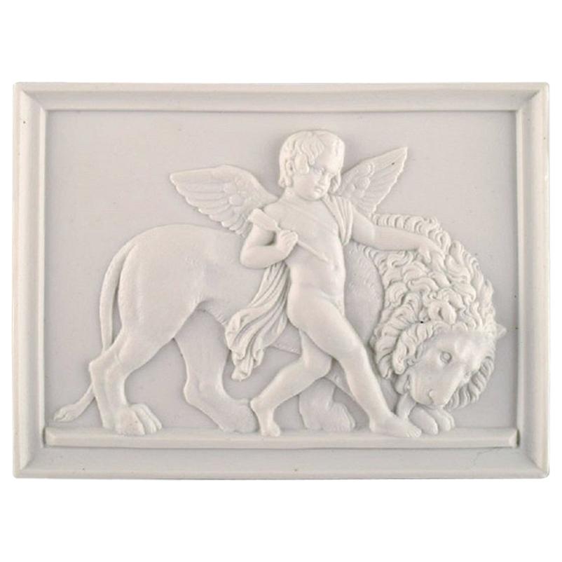 Bing and Grøndahl after Thorvaldsen, Antique Wall Plaque with Putto and Lion