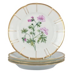 Bing and Grøndahl, Four Porcelain Plates in Flora Danica Style