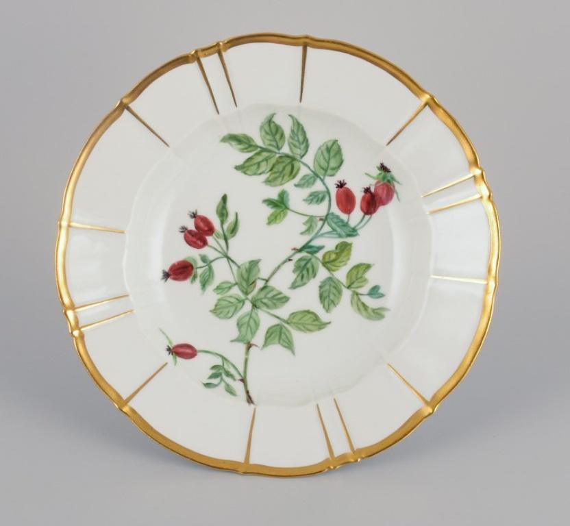 Hand-Painted Bing and Grøndahl, Three Deep Porcelain Plates in Flora Danica Style
