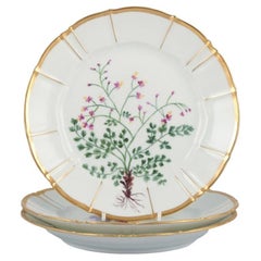 Bing and Grøndahl, Three Porcelain Plates in Flora Danica Style