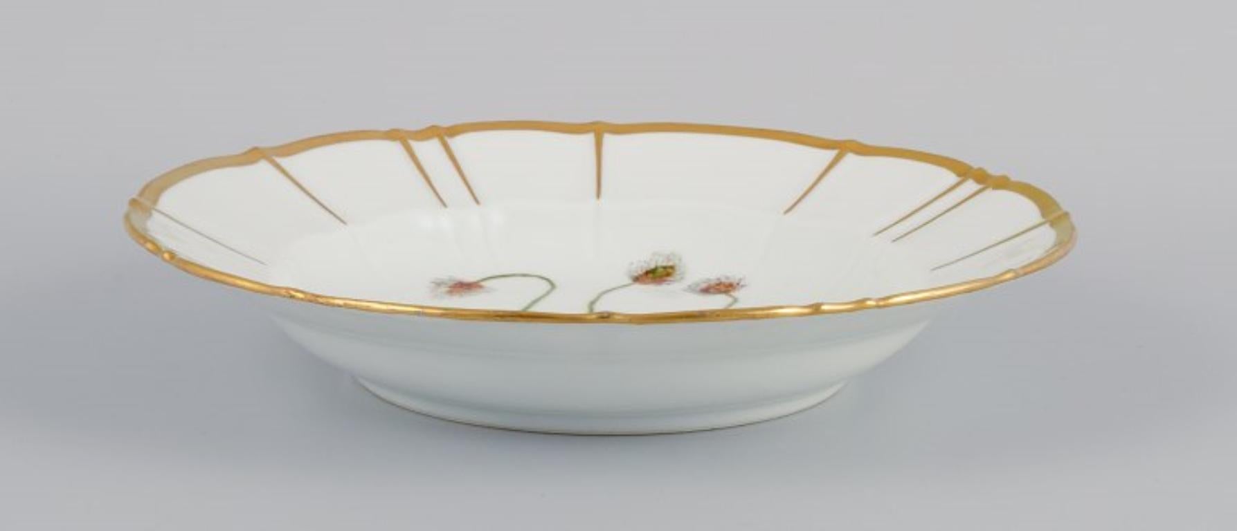 Hand-Painted Bing and Grøndahl, Two Deep Porcelain Plates in Flora Danica Style