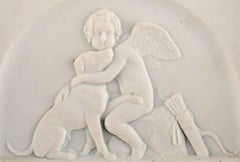 Bing and Grondahl after Thorvaldsen, Antique Biscuit Wall Plaque, Cupid and Dog
