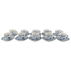 Bing and Grondahl Blue Fluted Coffee Service in Porcelain for 10 People, 1930s 