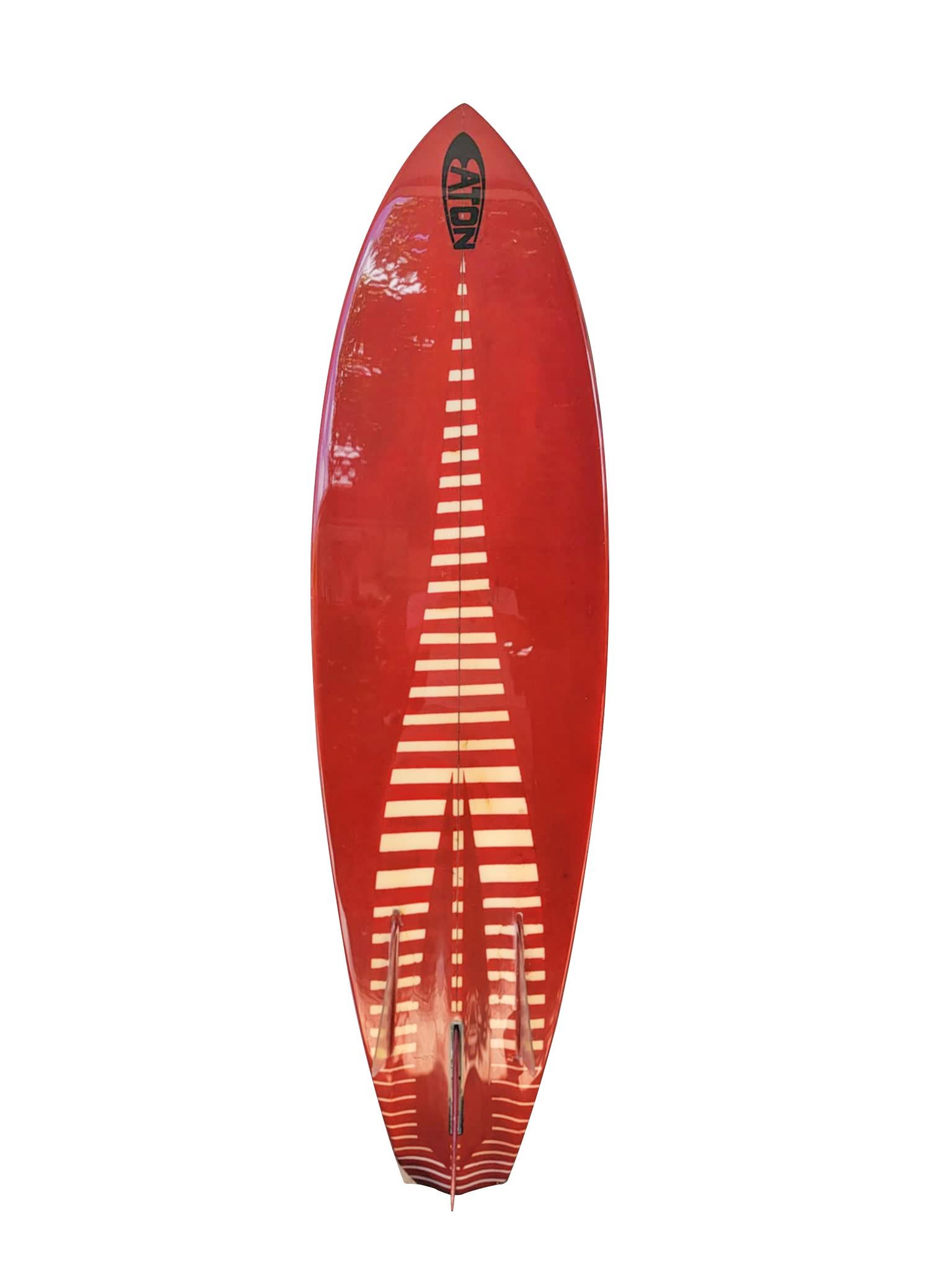 This 6’4 Bing Bonzer from the mid-1970s is a rare and coveted example of surf history. Finished in a rich deep red, it reflects the bold styling of the era while highlighting Bing’s signature craftsmanship. The Bonzer design was groundbreaking,