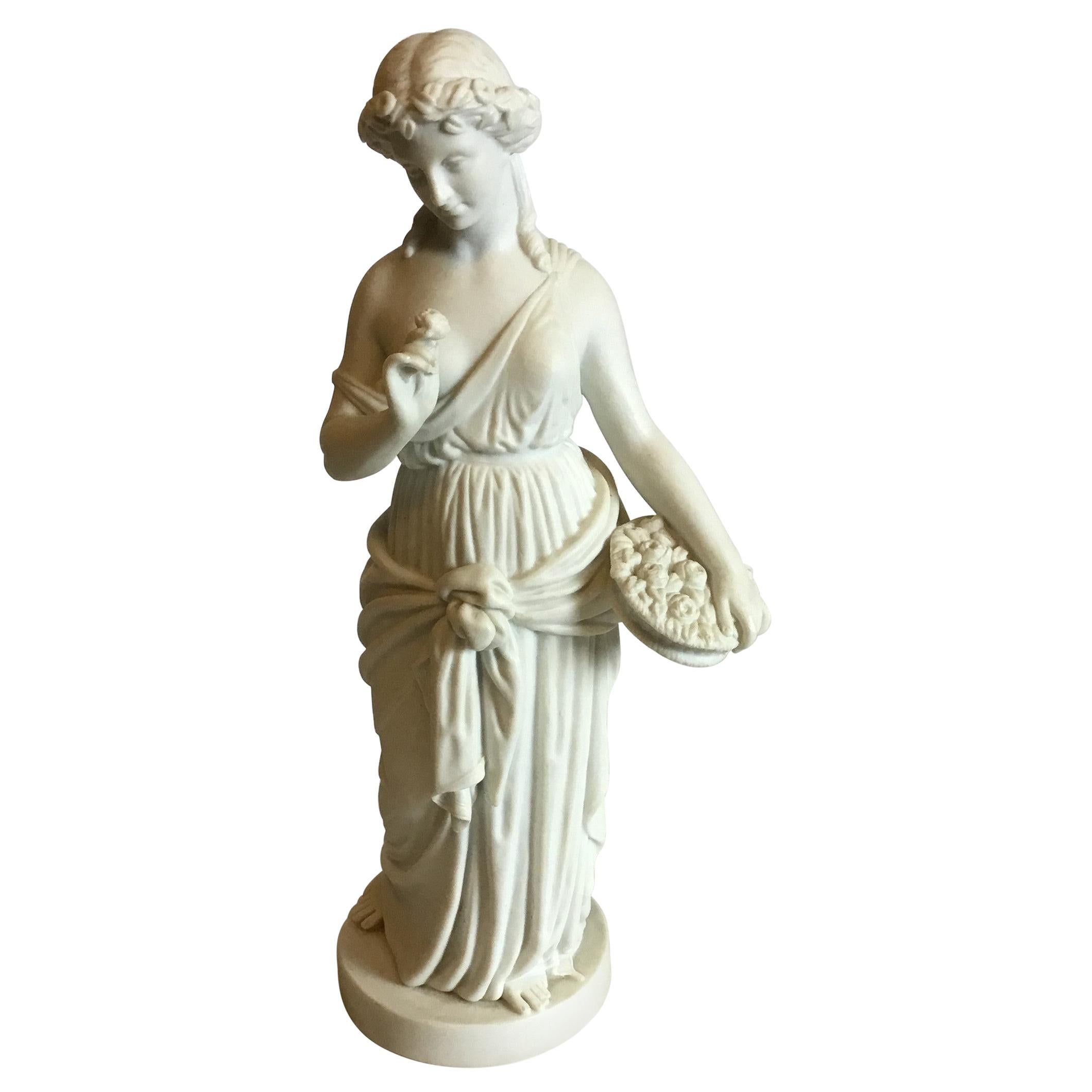 Bing & Grøndahl Biscuit Figurine of Standing Woman with Flower Basket For Sale
