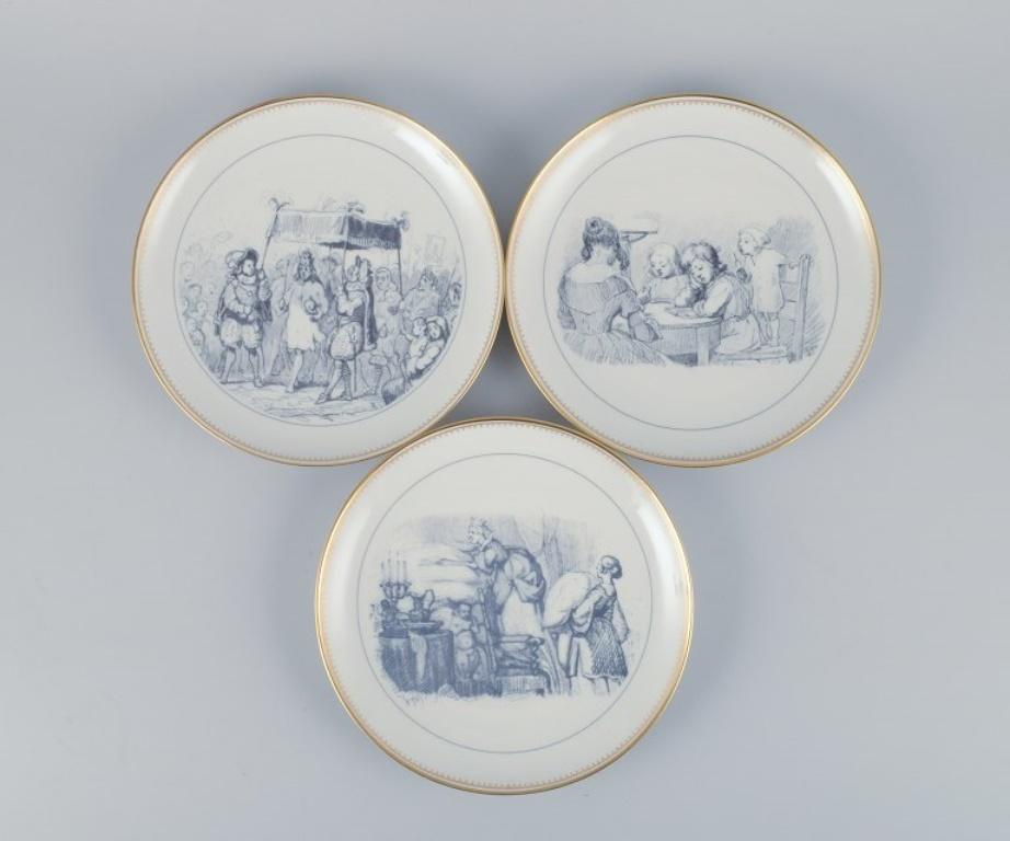 Bing & Grøndahl, a set of eleven porcelain plates with H. C. Andersen motifs. 
Based on drawings by Vilhelm Pedersen. With a hanger on the back.
1970s.
Marked.
Perfect condition.
First factory quality.
Size: D 20.8 cm.
