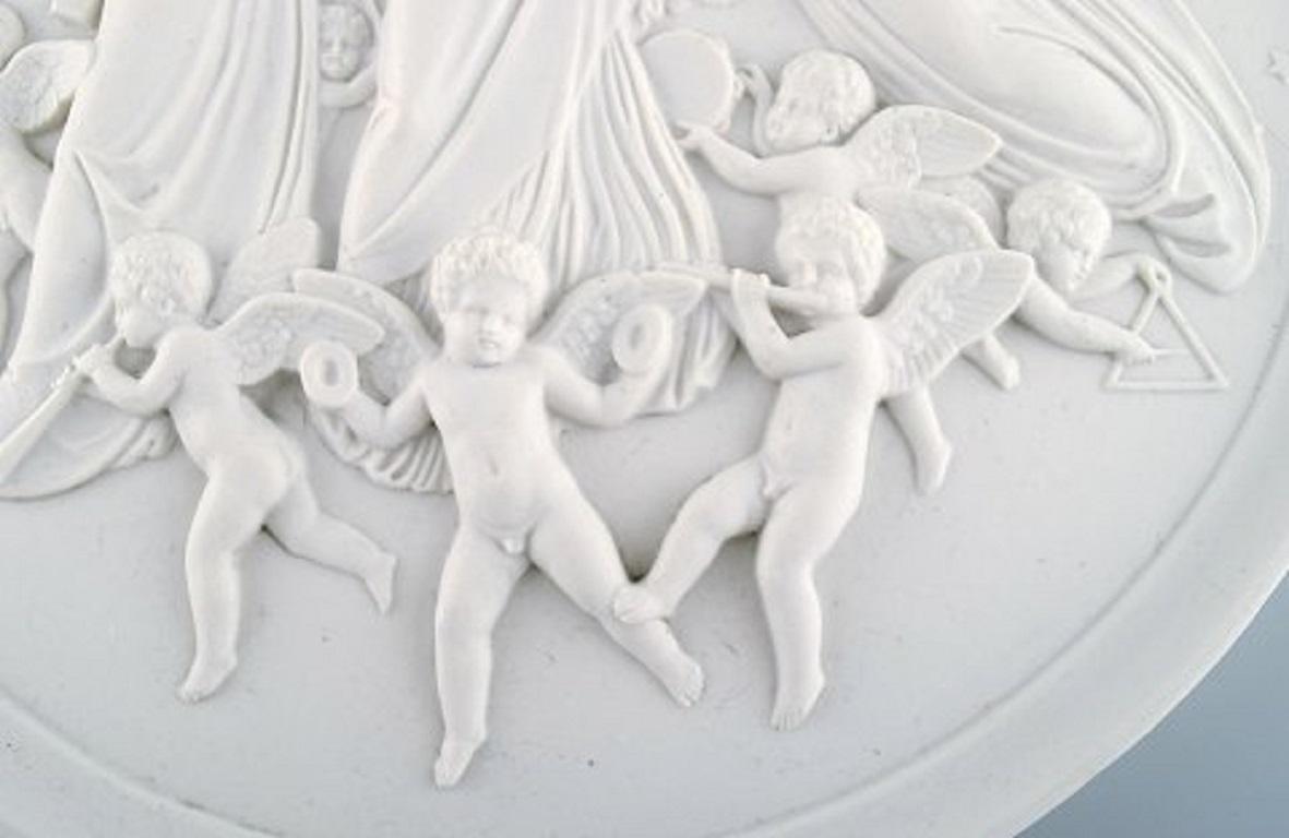 Neoclassical Bing & Grøndahl after Thorvaldsen, Antique Biscuit Wall Plaque with Angels