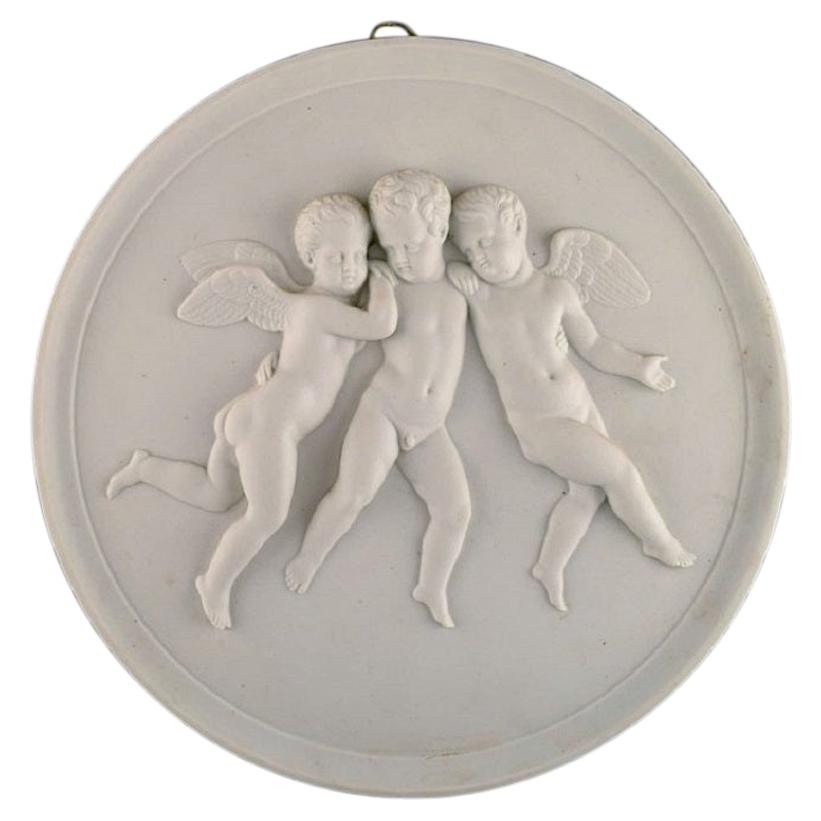 Bing & Grøndahl after Thorvaldsen, Antique Biscuit Wall Plaque with Putti