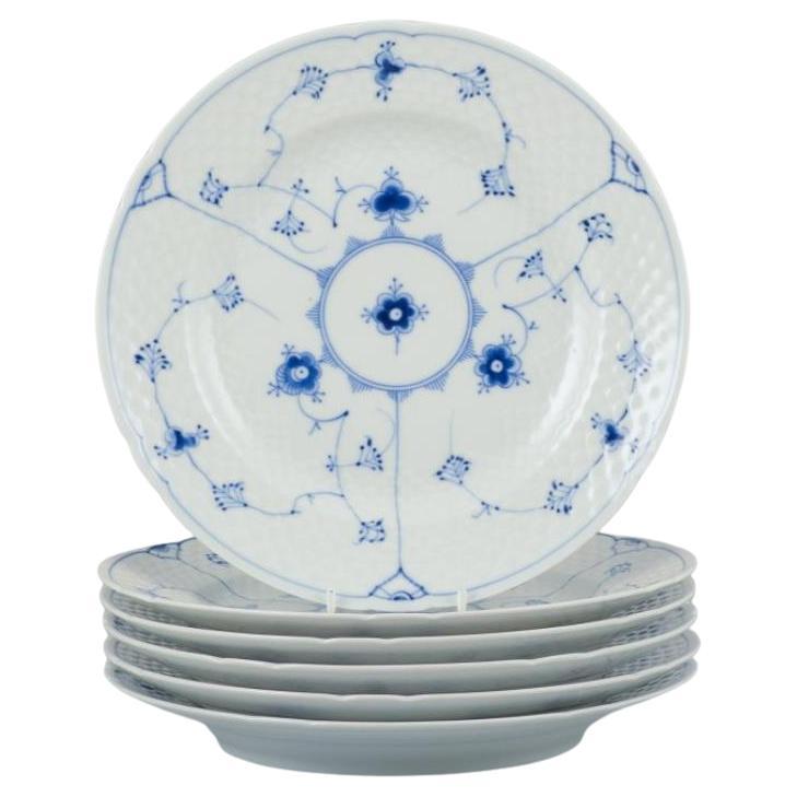 Bing & Grøndahl Azul Acanalado. Juego de seis platos llanos de porcelana.