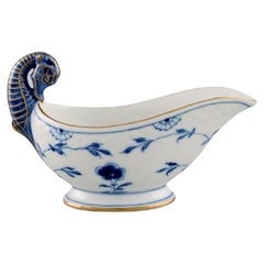 Bing & Grøndahl Blue Fluted Sauce Boat with Handle in the Form of a Seahorse