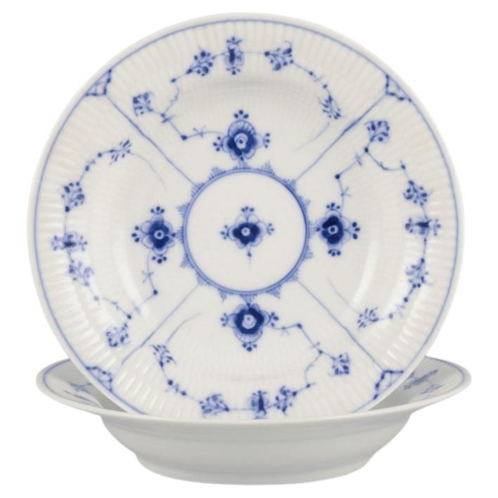 Bing & Grøndahl Blue Fluted.  Two antique deep plates in porcelain.