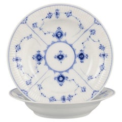 Bing & Grøndahl Blue Fluted.  Two antique deep plates in porcelain.