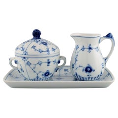 Vintage Bing & Grøndahl Blue Traditional Sugar Bowl and Creamer on a Serving Tray