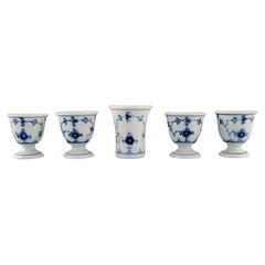 Antique Bing & Grøndahl Blue Fluted Vase and Four Egg Cups, 1920/30's