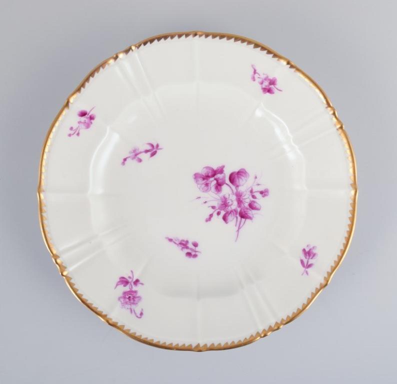 Early 20th Century Bing & Grøndahl, Denmark. A set of twelve small plates with flower decorations For Sale